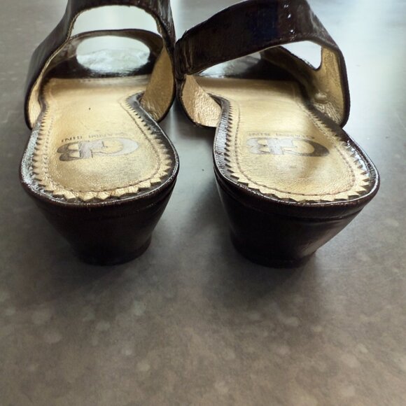 Gianni Bini Brown Crackled Leather Peep Toe Slingback Wedges – Size 9M - Picture 7 of 12